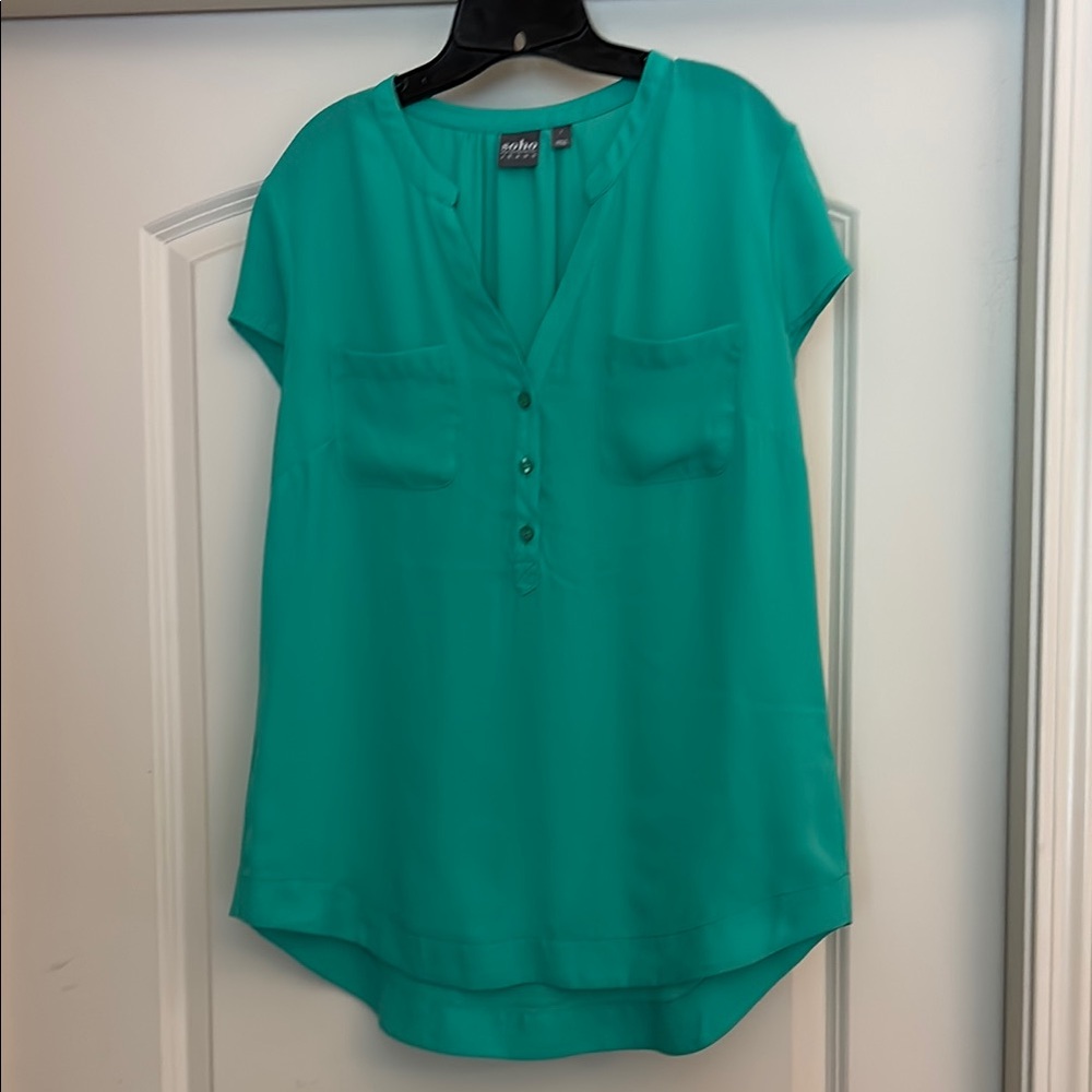 Apt. 9 Green Buttoned Mandarin Collar Blouse